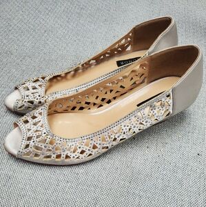 Erijunor Women's Silver Peep Toe Flats 8.5